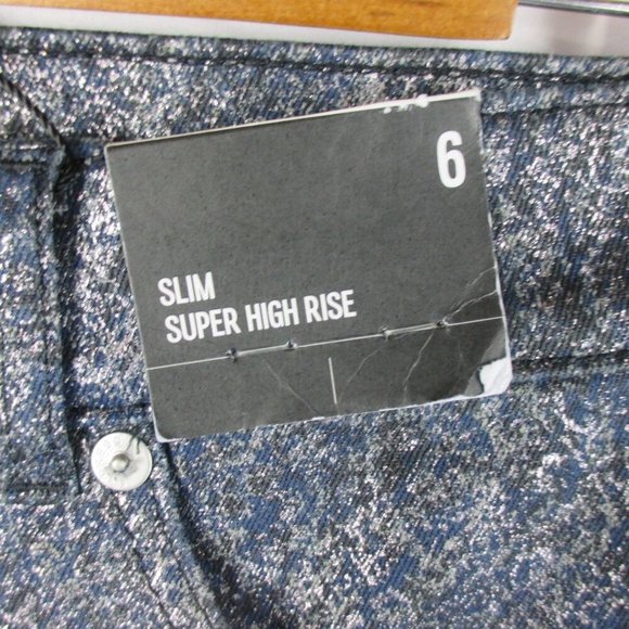 Express Super High Waisted Metallic Dark Wash Slim Jeans Stylish Size 6 $80 - Picture 4 of 9